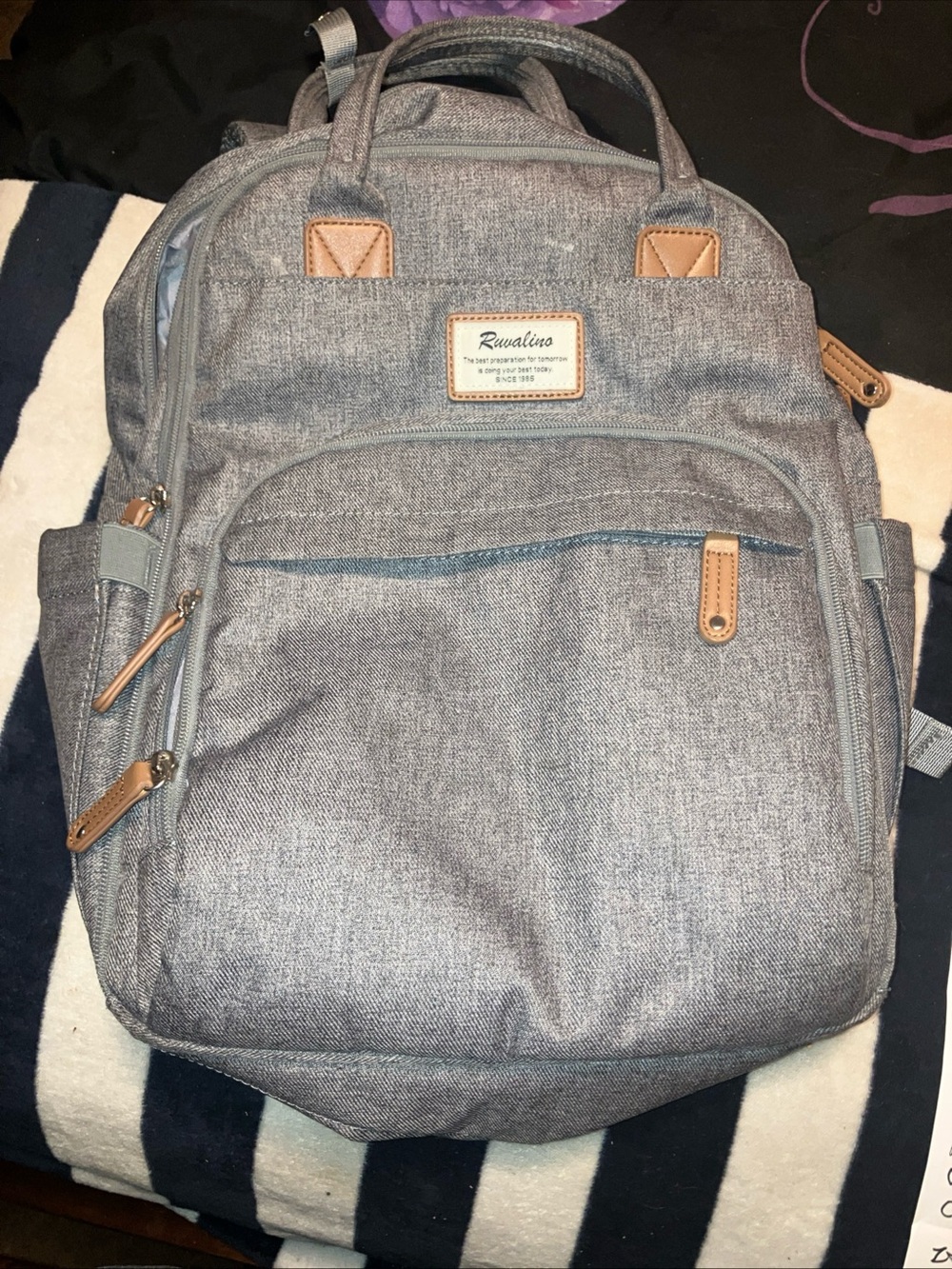 Rivalino canvas back pack nwot , 5 zip pockets , adult medium size,gray